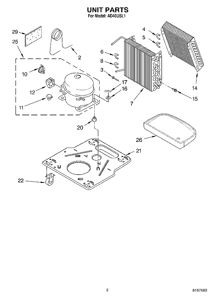 SECTION Diagram and Parts List for AD40USL1  Whirlpool Dehumidifier
