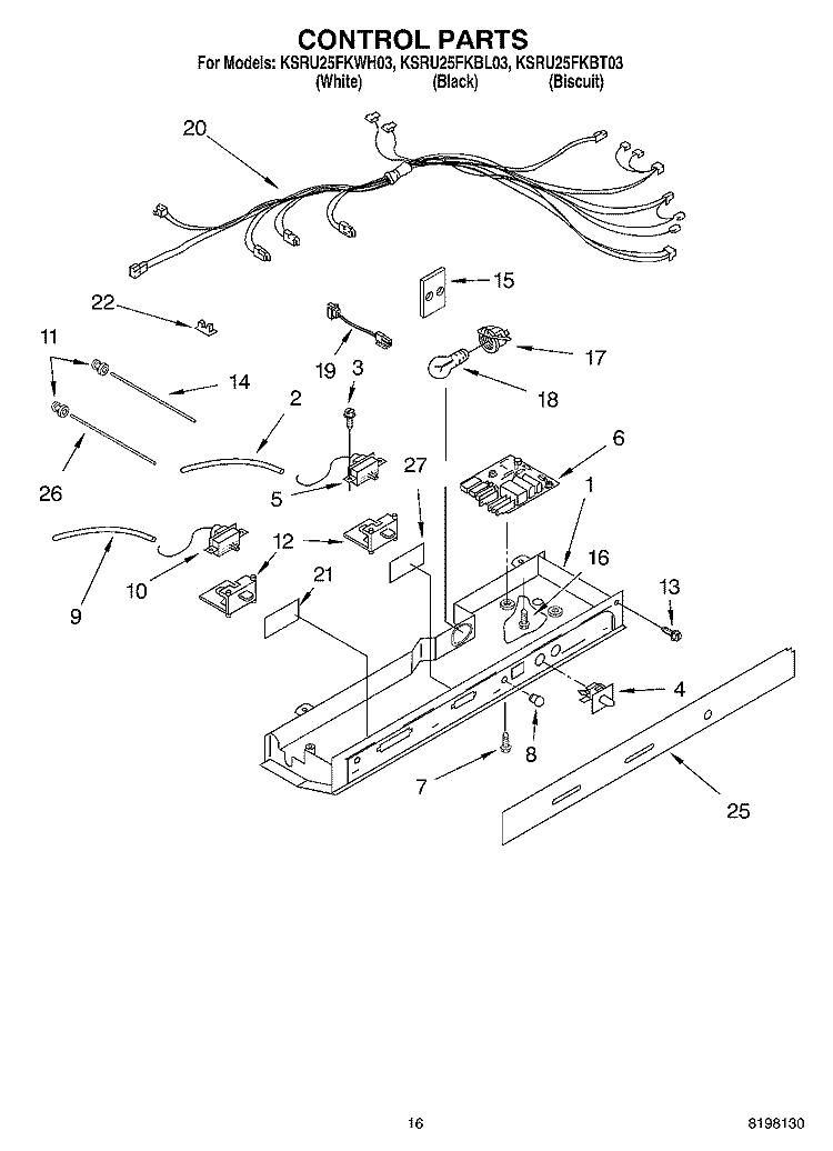CONTROL Diagram and Parts List for KSRU25FKBT03  KitchenAid Refrigerator