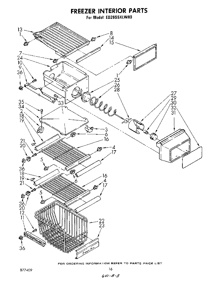 FREEZER INTERIOR Diagram and Parts List for ED26SSXLWR0  Whirlpool Refrigerator