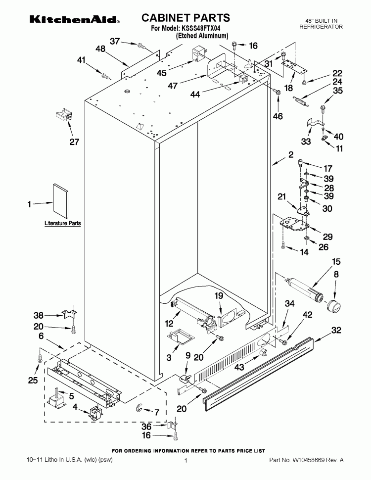 CABINET PARTS Diagram and Parts List for KSSS48FTX04  KitchenAid Refrigerator