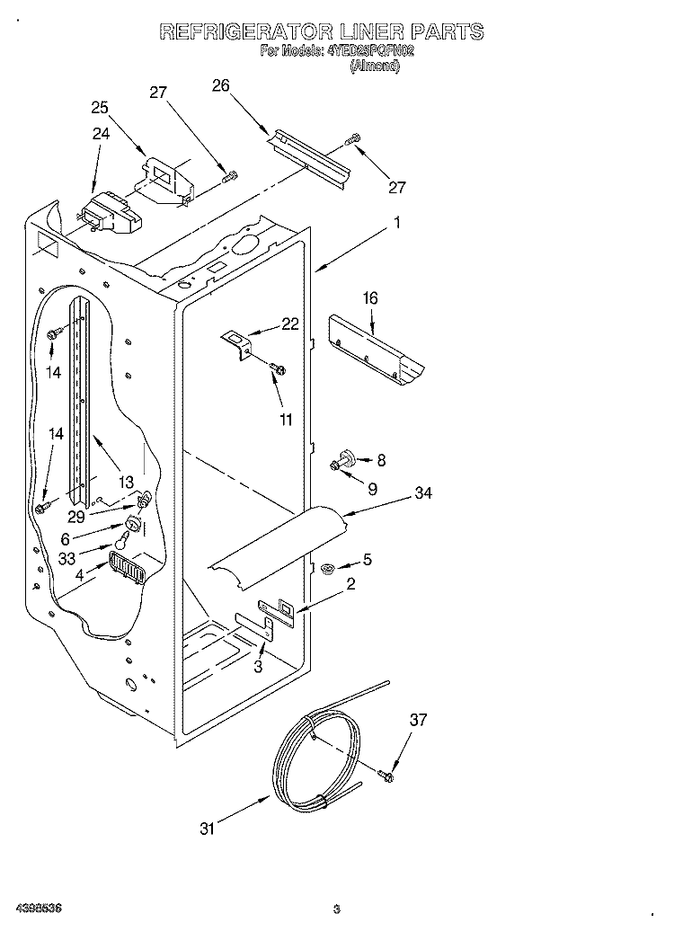REFRIGERATOR LINER Diagram and Parts List for 4YED25PQFN02  Whirlpool Refrigerator