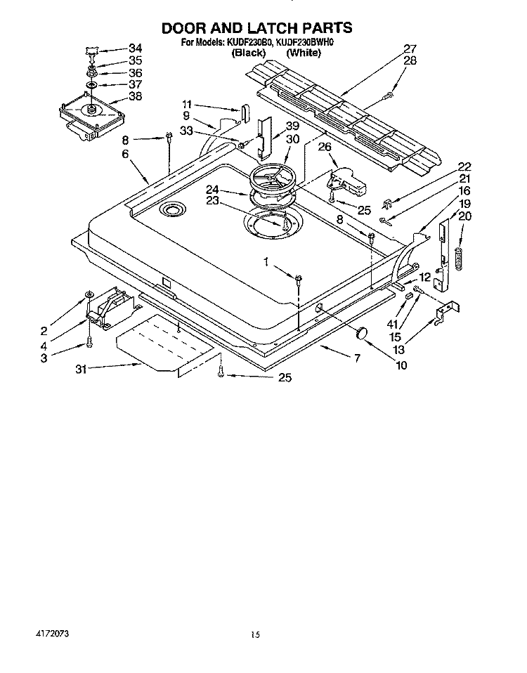DOOR AND LATCH Diagram and Parts List for KUDF230BWH0  KitchenAid Dishwasher