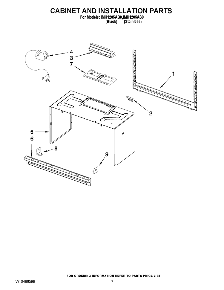 CABINET AND INSTALLATION PARTS Diagram and Parts List for IMH1205AS0  Whirlpool Microwave