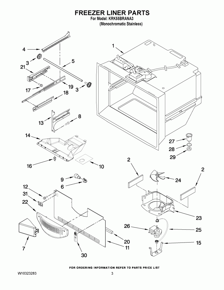 FREEZER LINER PARTS Diagram and Parts List for KRK55BRANA3  KitchenAid Refrigerator