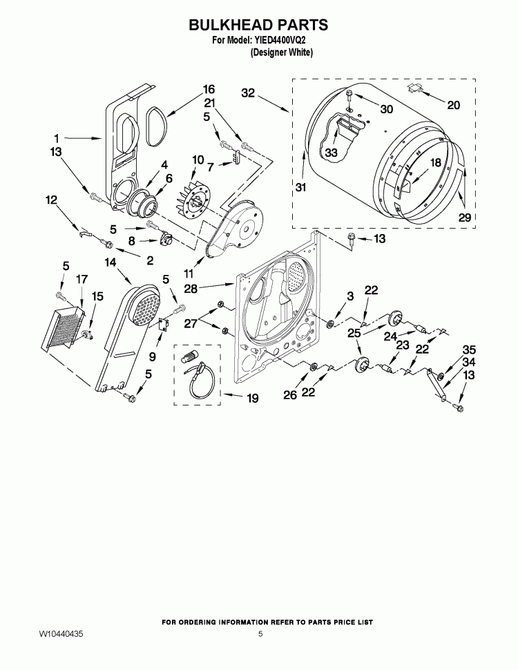BULKHEAD PARTS Diagram and Parts List for YIED4400VQ2  Inglis Dryer