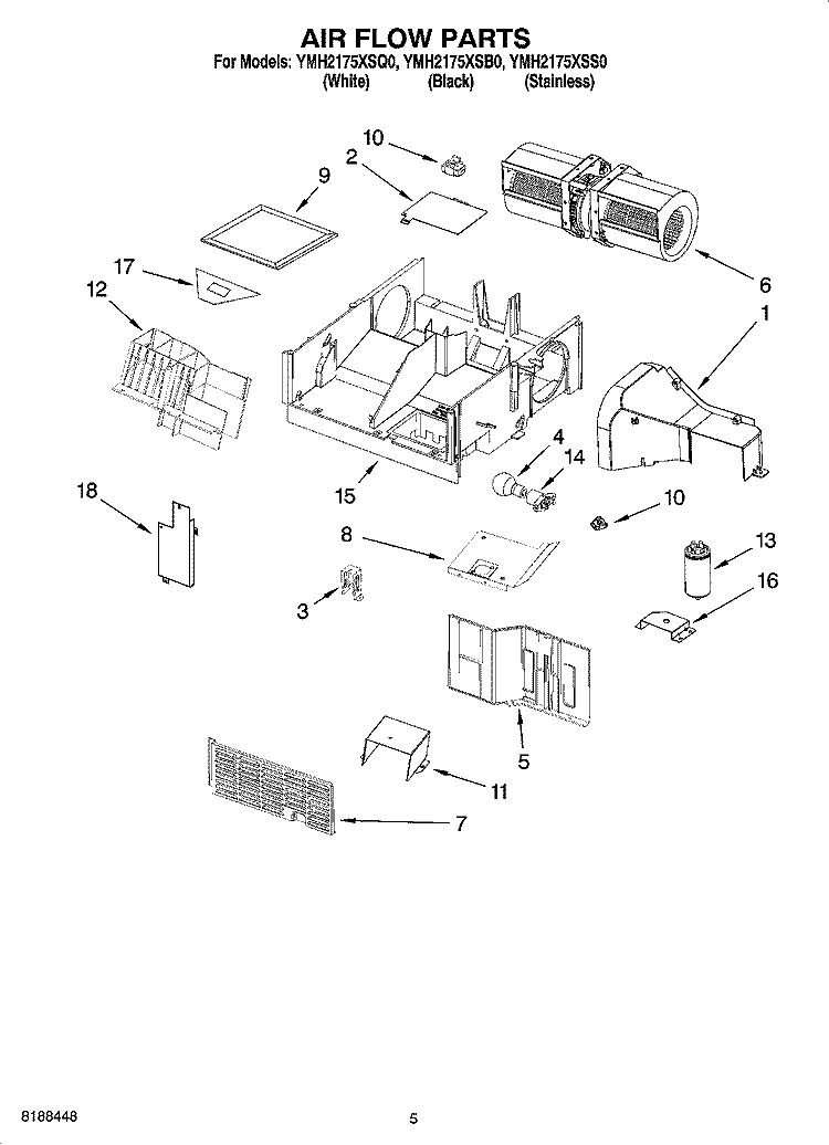 AIR FLOW PARTS Diagram and Parts List for YMH2175XSQ0  Whirlpool Microwave