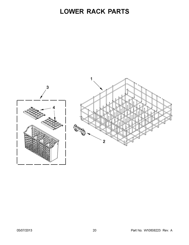 LOWER RACK PARTS Diagram and Parts List for WDF310PLAT3  Whirlpool Dishwasher