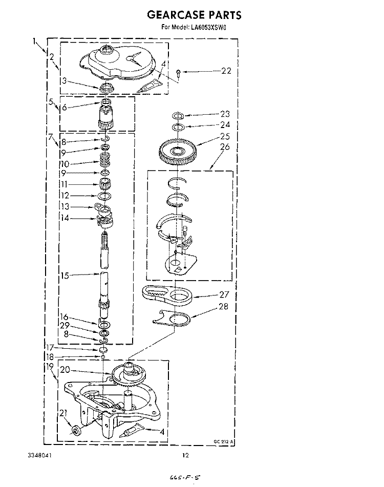 GEARCASE Diagram and Parts List for LA6053XSW0  Whirlpool Washer