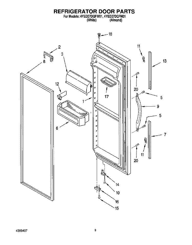 REFRIGERATOR DOOR Diagram and Parts List for 4YED27DQFN01  Whirlpool Refrigerator