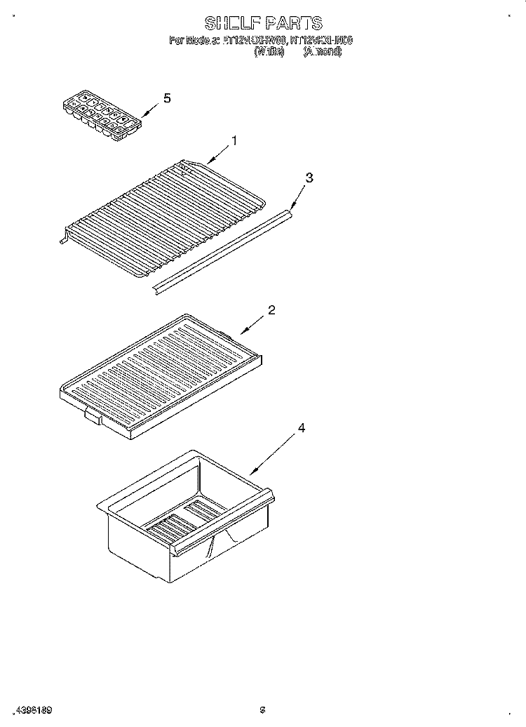 SHELF Diagram and Parts List for RT12VKXHW00  Roper Refrigerator