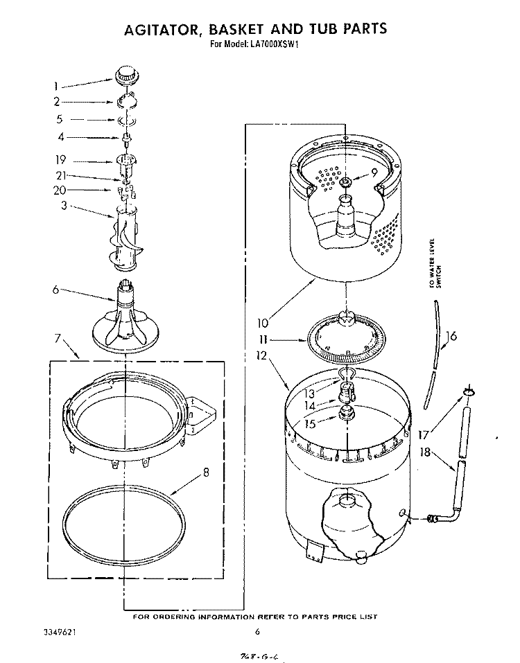 AGITATOR, BASKET AND TUB Diagram and Parts List for LA7000XSW1  Whirlpool Washer