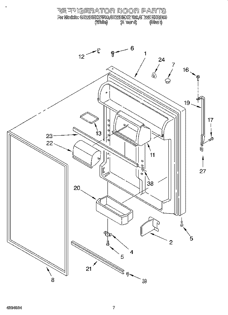 REFRIGERATOR DOOR Diagram and Parts List for GT22DMXGN00  Whirlpool Refrigerator