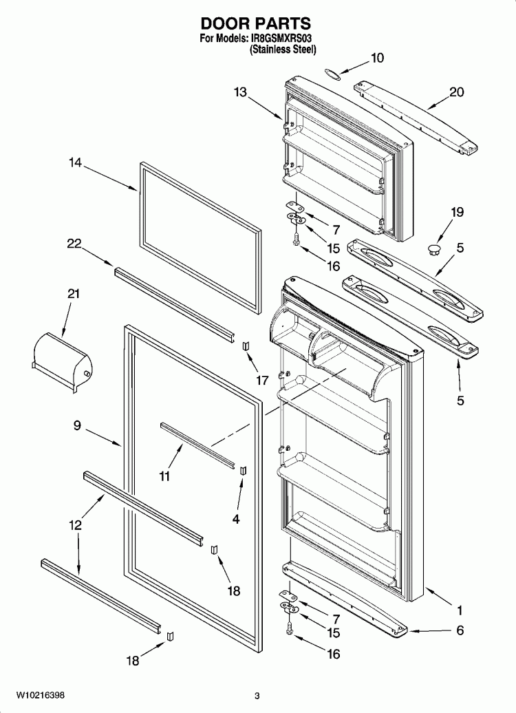 DOOR PARTS Diagram and Parts List for IR8GSMXRS03  Whirlpool Refrigerator