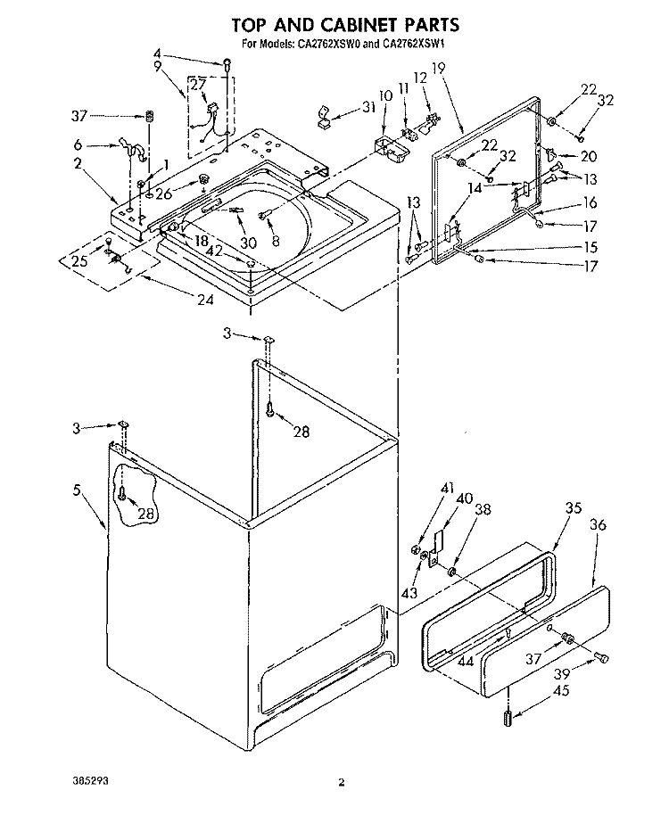 TOP AND CABINET, LIT/OPTIONAL Diagram and Parts List for CA2762XSW0  Whirlpool Washer