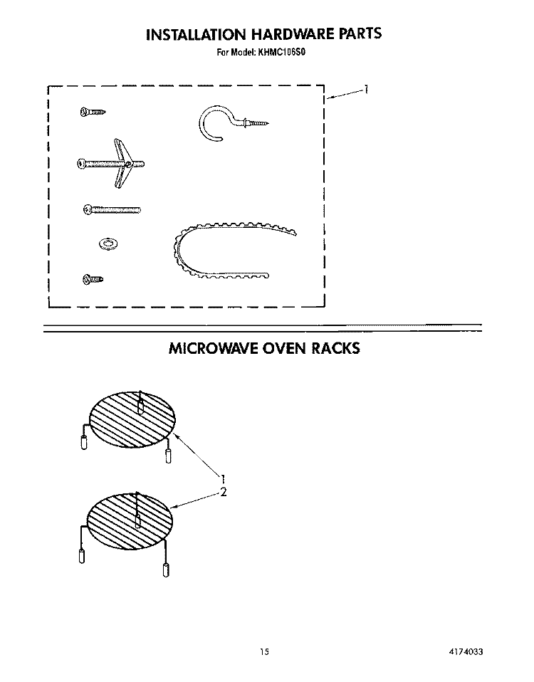 INSTALLATION HARDWARE , MICROWAVE OVEN Diagram and Parts List for KHMC106S0  KitchenAid Microwave