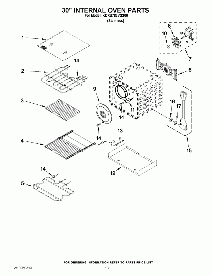 30`` INTERNAL OVEN PARTS Diagram and Parts List for KDRU783VSS00  KitchenAid Range
