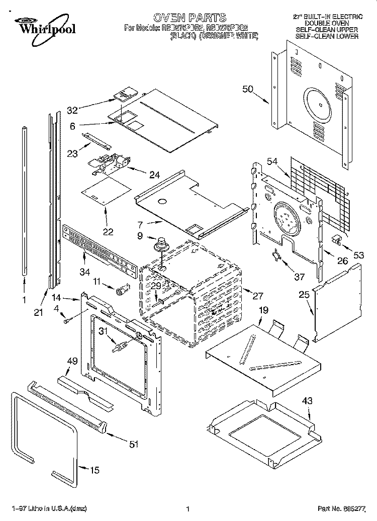 OVEN Diagram and Parts List for RBD276PDB2  Whirlpool Wall Oven