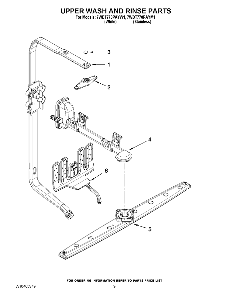 UPPER WASH AND RINSE PARTS Diagram and Parts List for 7WDT770PAYM1  Whirlpool Dishwasher