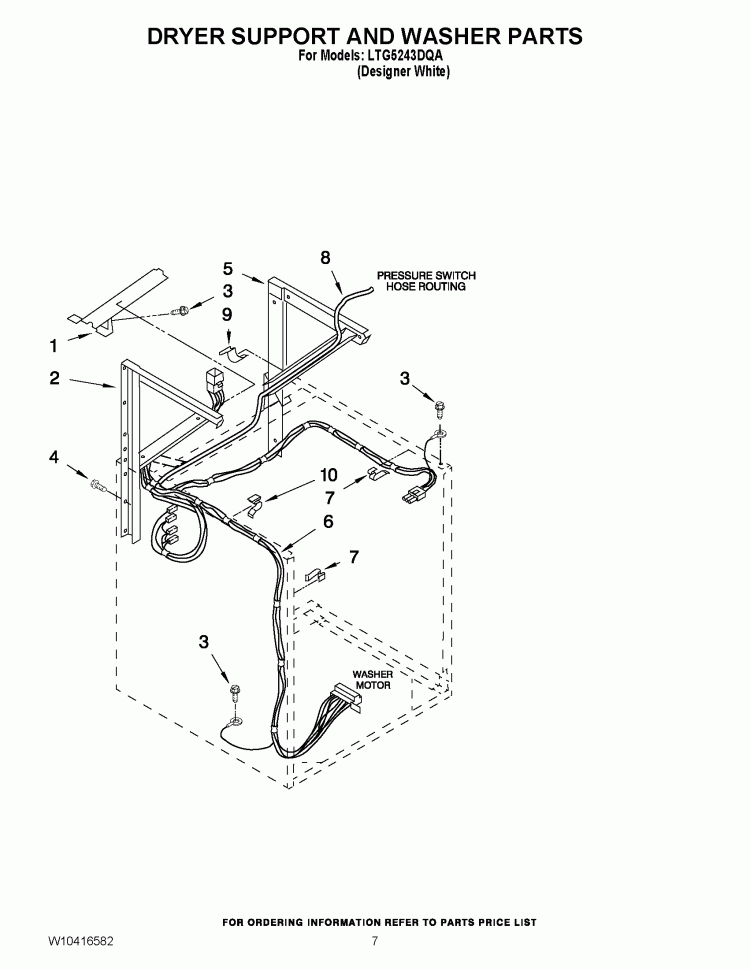 DRYER SUPPORT AND WASHER PARTS Diagram and Parts List for LTG5243DQA  Whirlpool Washer Dryer Combo