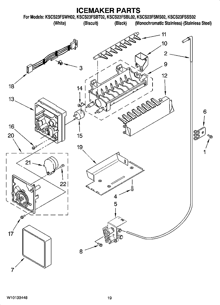 ICEMAKER PARTS, OPTIONAL PARTS (NOT INCLUDED) Diagram and Parts List for KSCS23FSBL02  KitchenAid Refrigerator