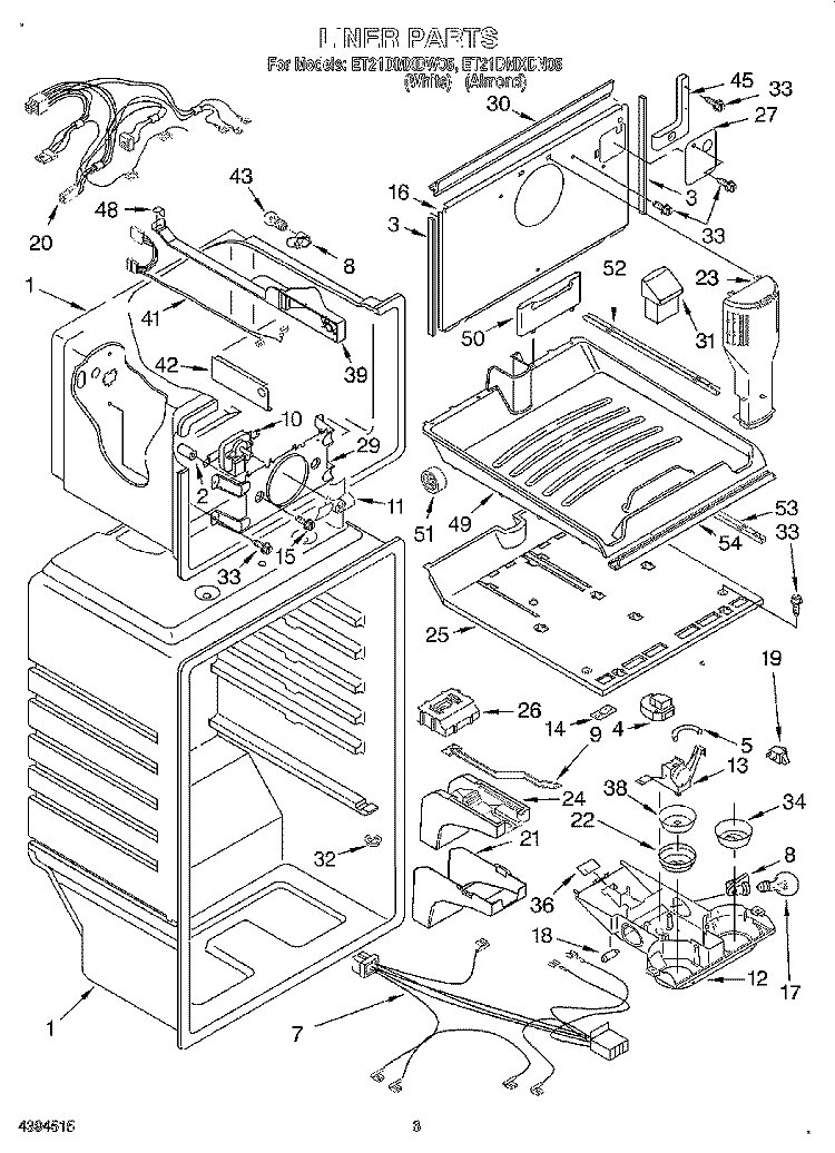 LINER Diagram and Parts List for ET21DMXDW05  Whirlpool Refrigerator