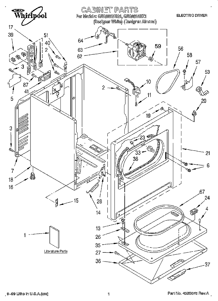 SECTION Diagram and Parts List for GEQ8858HZ1  Whirlpool Dryer
