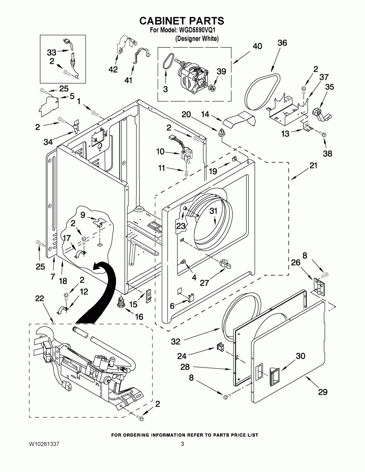 CABINET PARTS Diagram and Parts List for WGD5590VQ1  Whirlpool Dryer