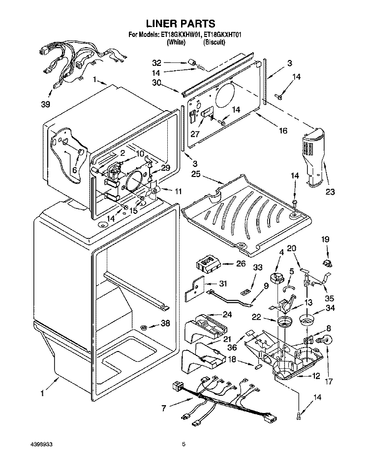LINER Diagram and Parts List for ET18GKXHW01  Whirlpool Refrigerator