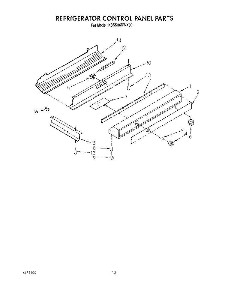 REFRIGERATOR CONTROL PANEL Diagram and Parts List for KSSS36DWX00  KitchenAid Refrigerator