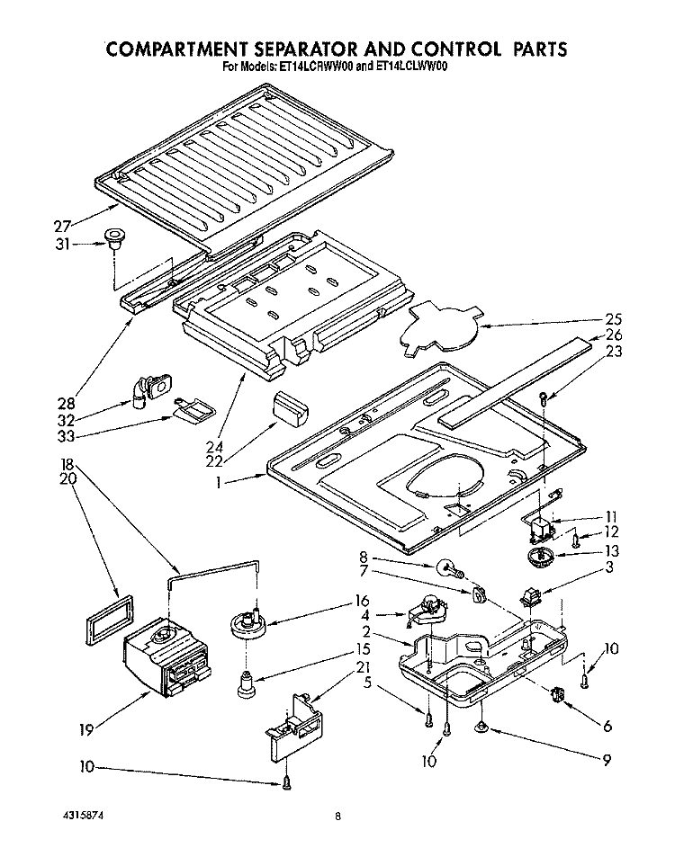 COMPARTMENT SEPARATOR & CONTROL Diagram and Parts List for ET14LCLWW00  Whirlpool Refrigerator