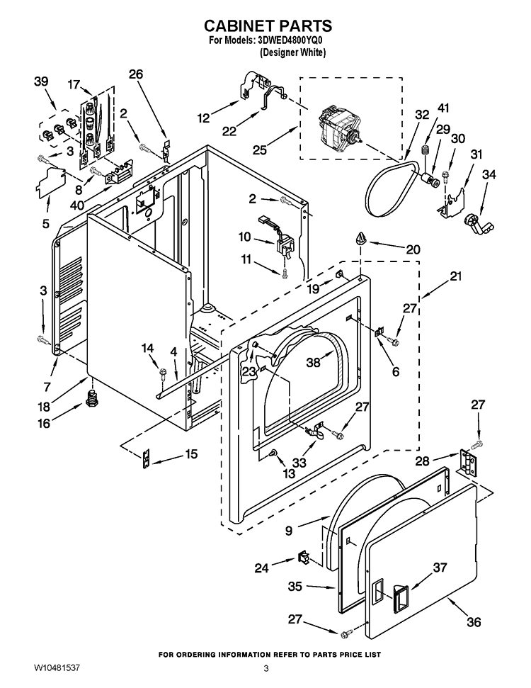CABINET PARTS Diagram and Parts List for 3DWED4800YQ0  Whirlpool Dryer