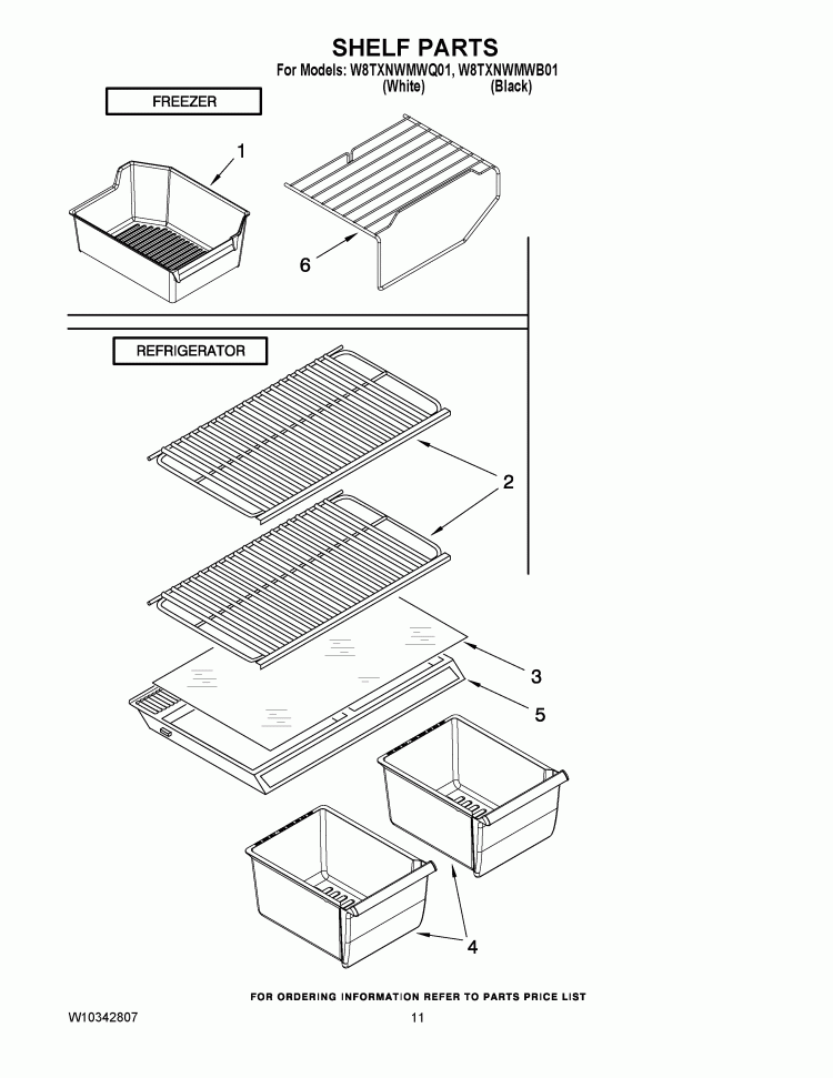 SHELF PARTS Diagram and Parts List for W8TXNWMWQ01  Whirlpool Refrigerator