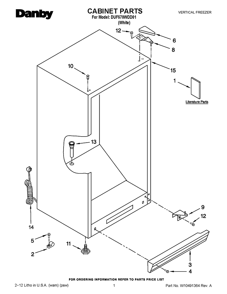 CABINET PARTS Diagram and Parts List for DUF570WDD01  Whirlpool Freezer