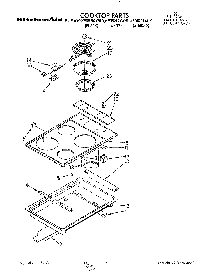 COOKTOP Diagram and Parts List for KEDS207YAL0  KitchenAid Range