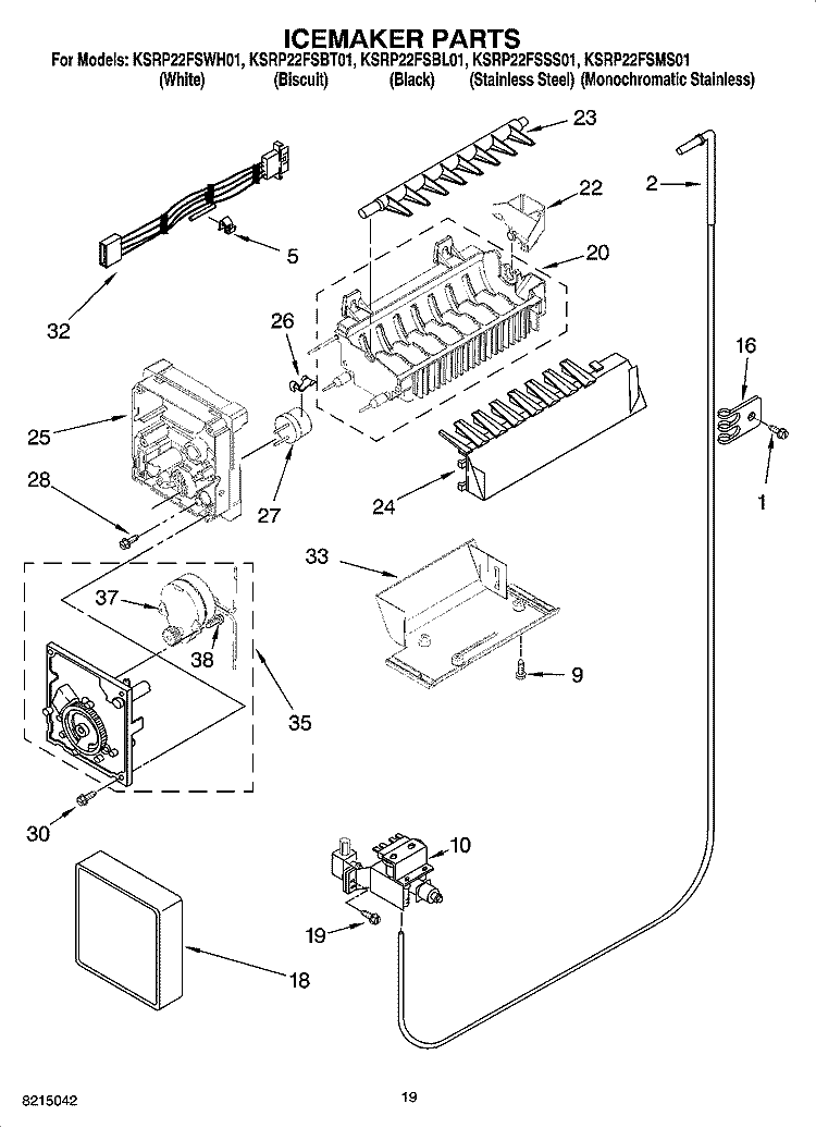 ICEMAKER PARTS Diagram and Parts List for KSRP22FSBT01  KitchenAid Refrigerator