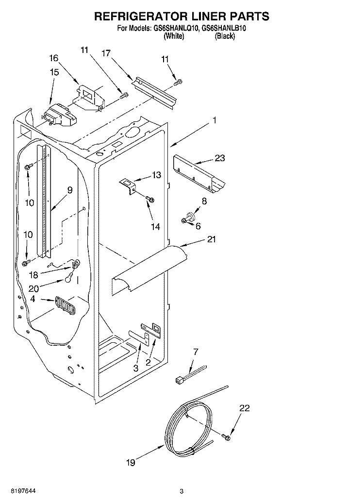 REFRIGERATOR LINER Diagram and Parts List for GS6SHANLB10  Whirlpool Refrigerator