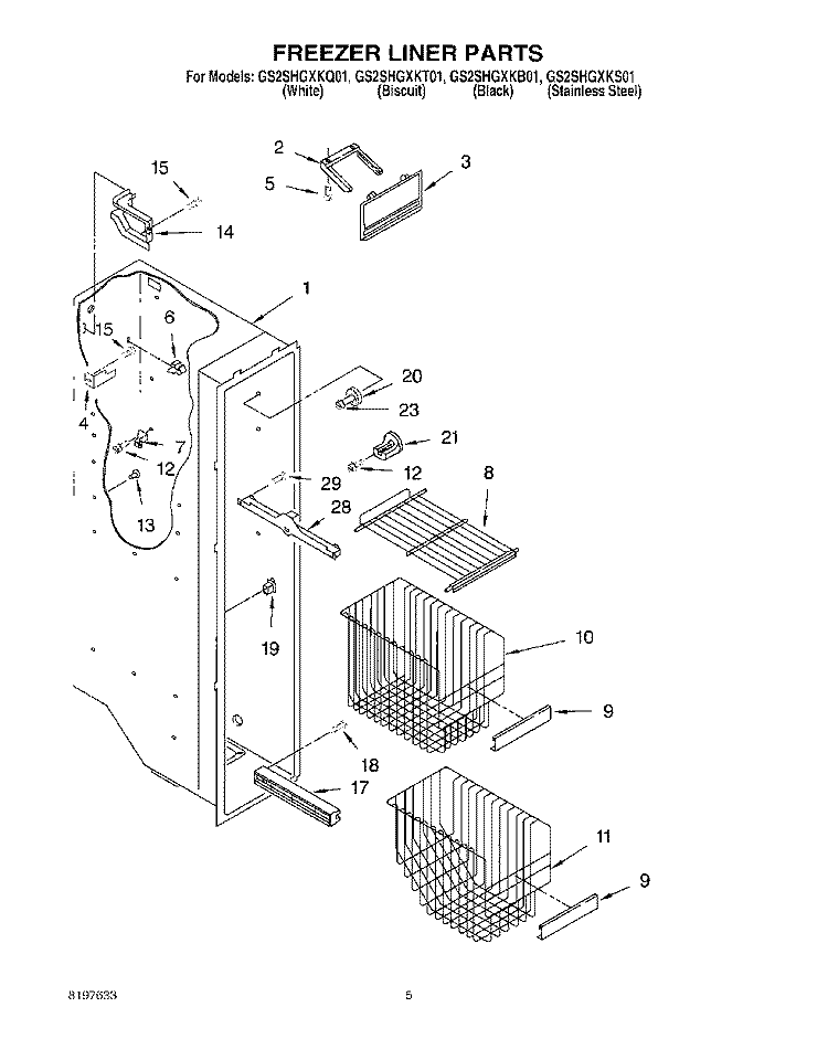 FREEZER LINER Diagram and Parts List for GS2SHGXKT01  Whirlpool Refrigerator