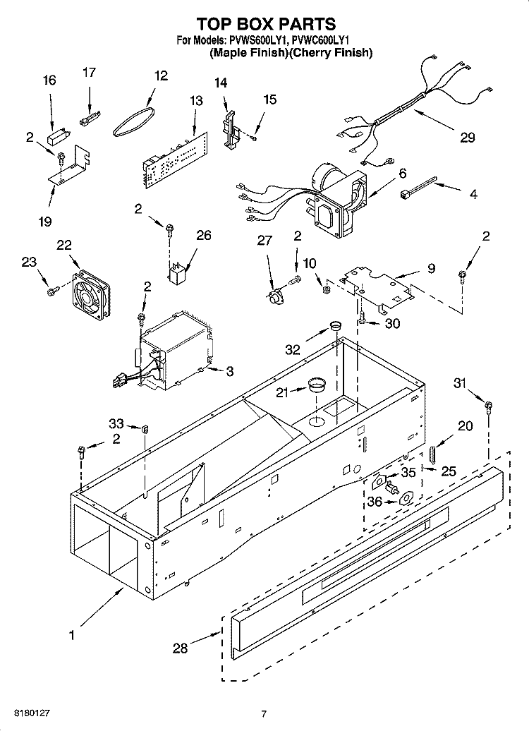 TOP BOX PARTS Diagram and Parts List for PVWC600LY1  Whirlpool Cabinet