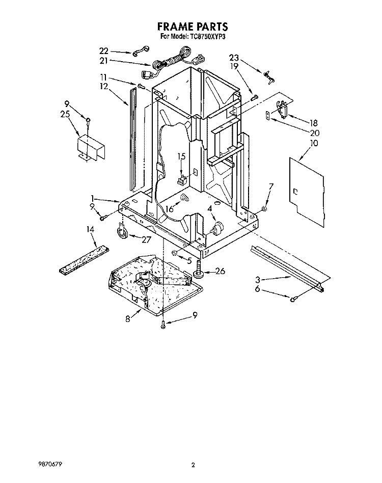 FRAME Diagram and Parts List for TC8750XYP3  Whirlpool Trash Compactor