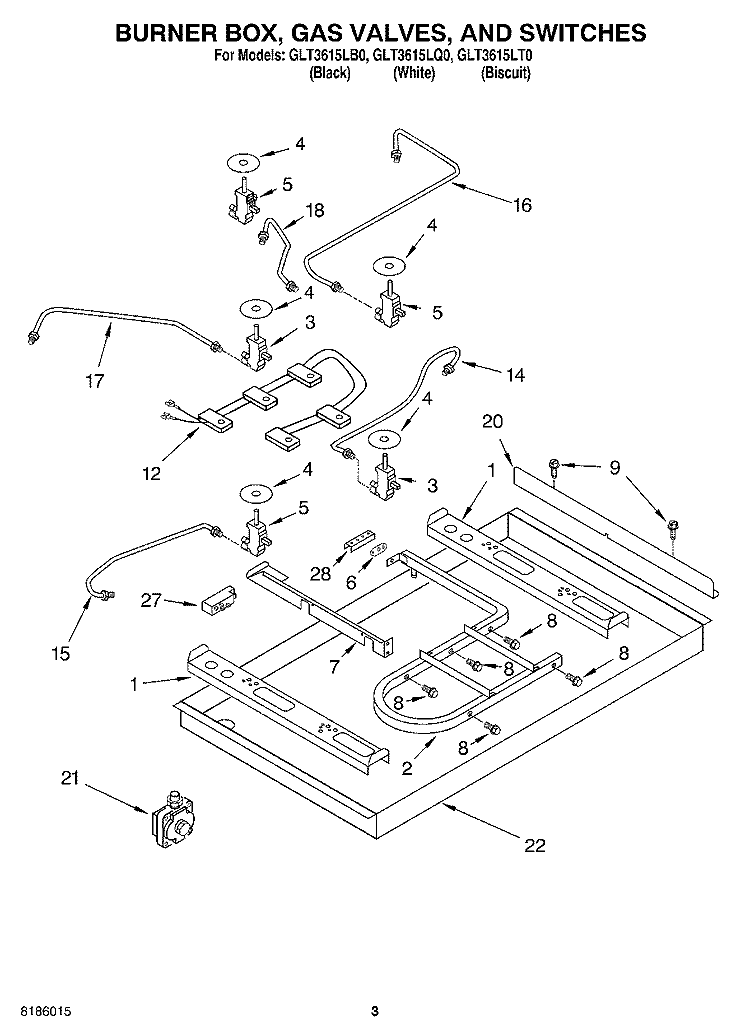 SECTION Diagram and Parts List for GLT3615LB0  Whirlpool Cooktop