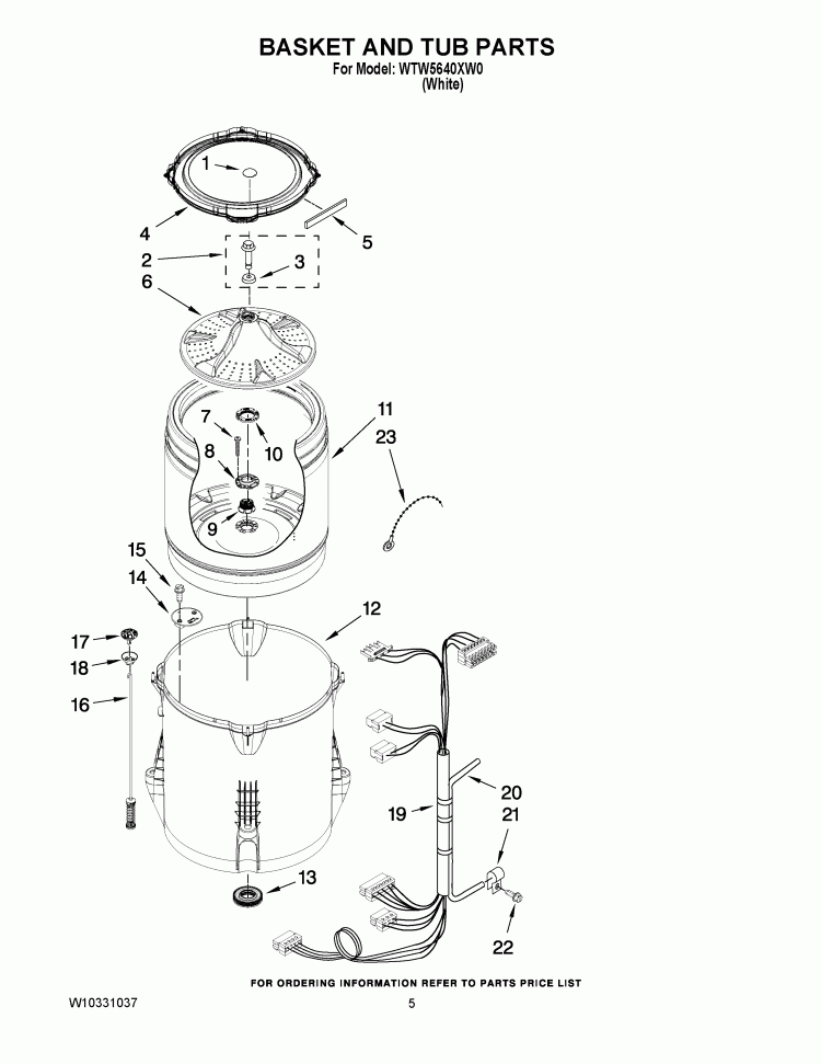 BASKET AND TUB PARTS Diagram and Parts List for WTW5640XW0  Whirlpool Washer