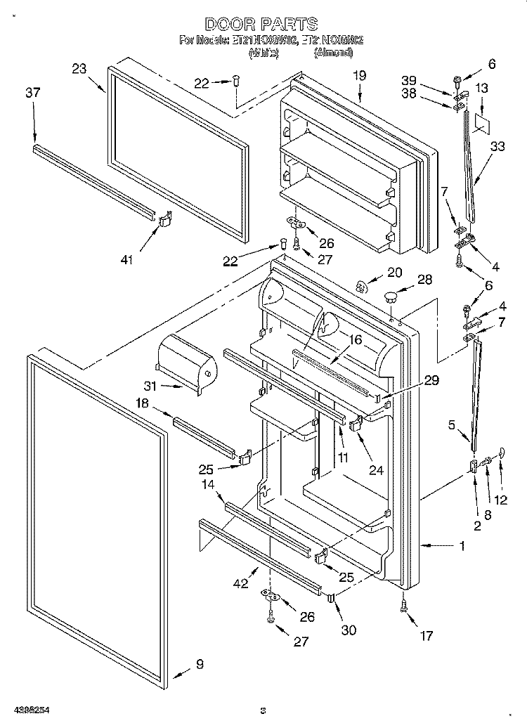 DOOR Diagram and Parts List for ET21NKXGN02  Whirlpool Refrigerator