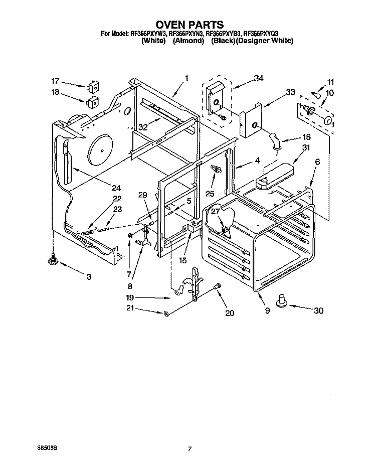 OVEN Diagram and Parts List for RF366PXYN3  Whirlpool Range