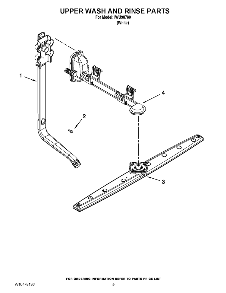 UPPER WASH AND RINSE PARTS Diagram and Parts List for IWU98760  Inglis Dishwasher