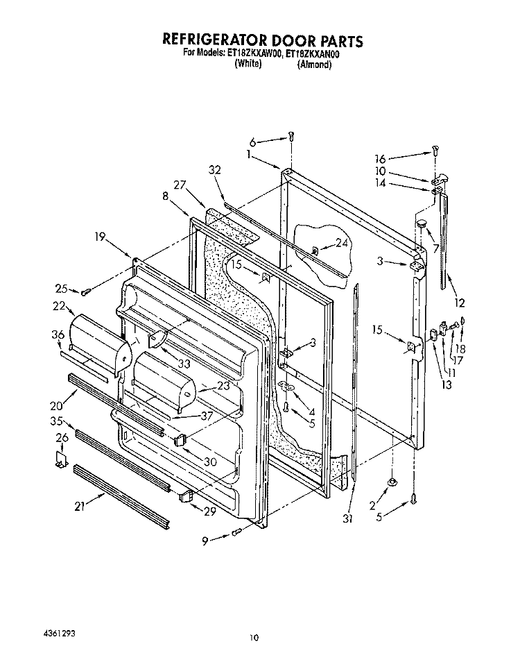 REFRIGERATOR DOOR, LIT/OPTIONAL Diagram and Parts List for ET18ZKXAN00  Whirlpool Refrigerator