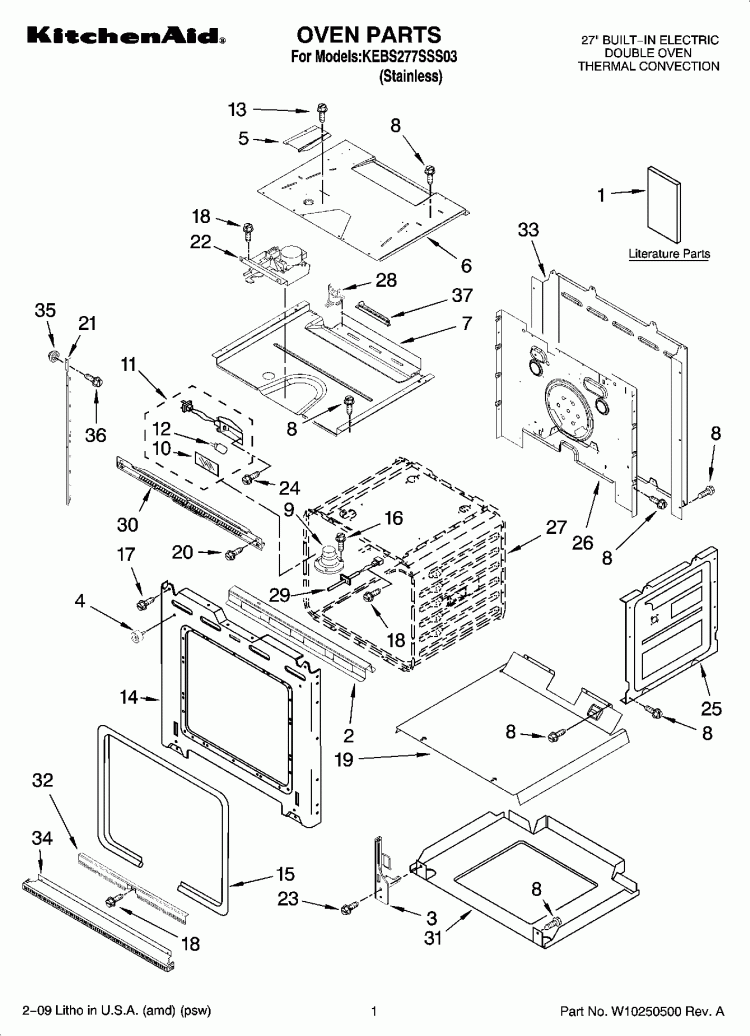 OVEN PARTS Diagram and Parts List for KEBS277SSS03  KitchenAid Wall Oven