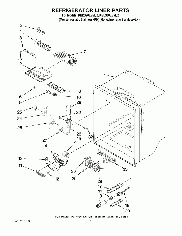 REFRIGERATOR LINER PARTS Diagram and Parts List for KBLS20EVMS2  KitchenAid Refrigerator