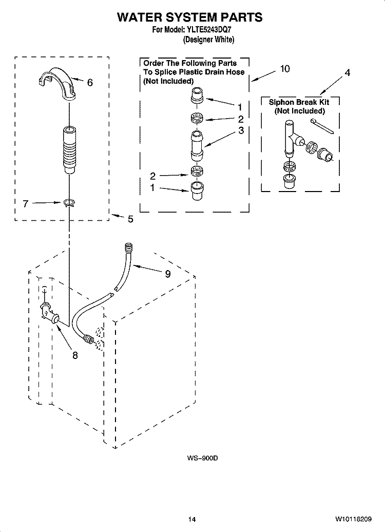 WATER SYSTEM PARTS Diagram and Parts List for YLTE5243DQ7  Whirlpool Washer Dryer Combo