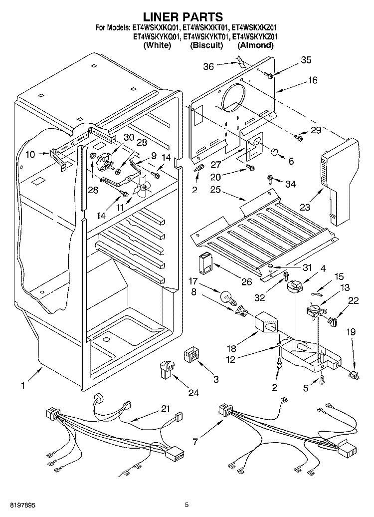 LINER Diagram and Parts List for ET4WSKXKT01  Whirlpool Refrigerator