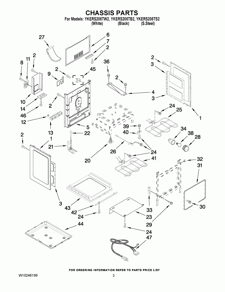 CHASSIS PARTS Diagram and Parts List for YKERS205TS2  KitchenAid Range